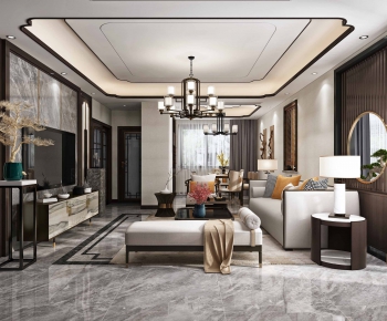 New Chinese Style A Living Room-ID:709856156