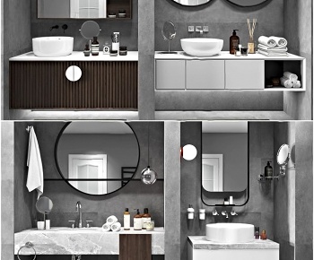 现代洗手台盆镜子浴室柜组合3D模型