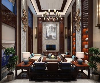 New Chinese Style A Living Room-ID:705237843