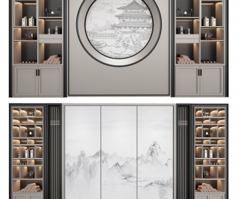 新中式背景墙装饰柜组合-ID:178357326