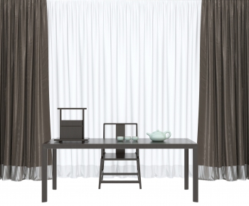 新中式茶桌椅窗帘组合-ID:252395344