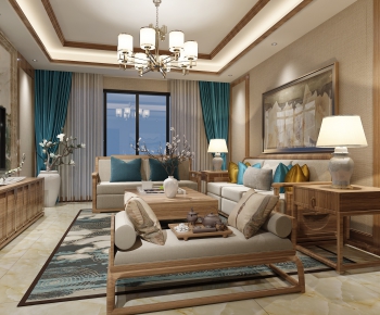 New Chinese Style A Living Room-ID:691376145