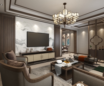 New Chinese Style A Living Room-ID:384543968