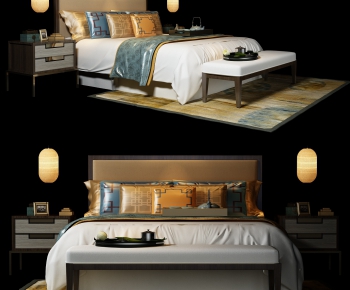 New Chinese Style Double Bed-ID:980229561