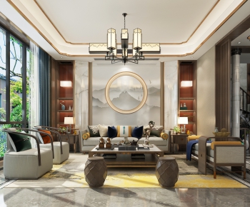 New Chinese Style A Living Room-ID:669373562