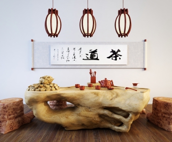 中式木头根雕茶桌椅-ID:237648336