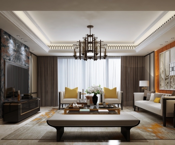 New Chinese Style A Living Room-ID:991886571