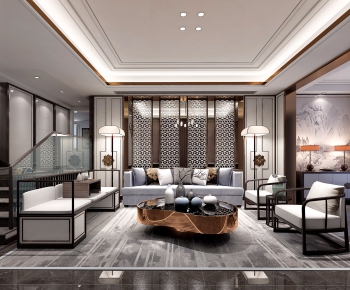 New Chinese Style A Living Room-ID:734308128