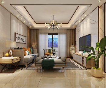 New Chinese Style A Living Room-ID:740305314
