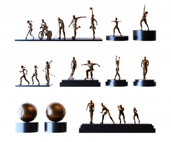 现代金属抽象运动小人雕塑摆件组合-ID:522588697