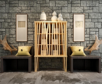 新中式木雕羊角椅子柜子组合-ID:623890184