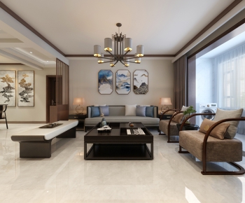 New Chinese Style A Living Room-ID:906031482