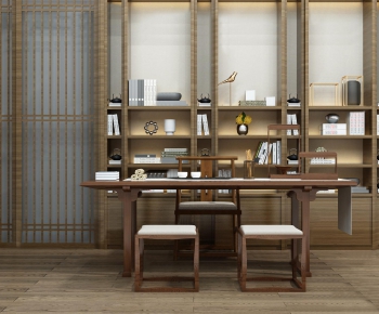 新中式实木书桌椅装饰柜-ID:223335516