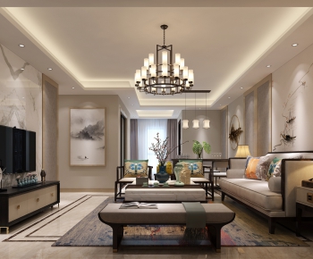 New Chinese Style A Living Room-ID:346119126