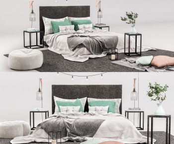 Nordic Style Double Bed-ID:991120168