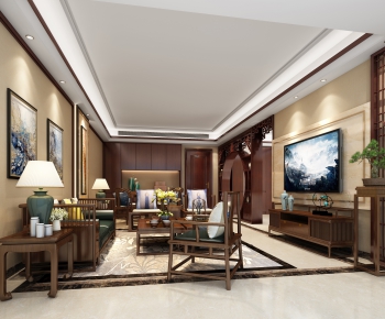 New Chinese Style A Living Room-ID:731537437