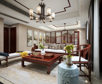 New Chinese Style A Living Room-ID:725901728