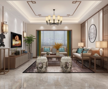 New Chinese Style A Living Room-ID:352072874