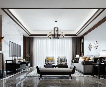 New Chinese Style A Living Room-ID:743870783