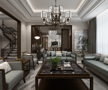 New Chinese Style A Living Room-ID:646389654