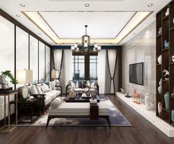 New Chinese Style A Living Room-ID:649457242