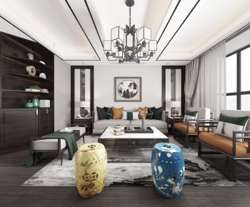 New Chinese Style A Living Room-ID:994245871