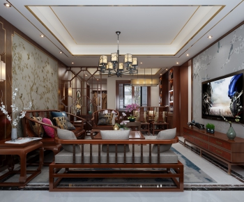 New Chinese Style A Living Room-ID:645765392