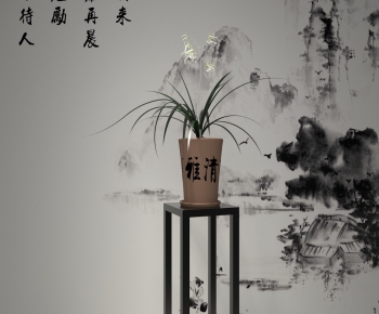 新中式兰花植物盆景-ID:764596487