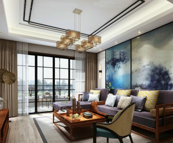 New Chinese Style A Living Room-ID:939264237