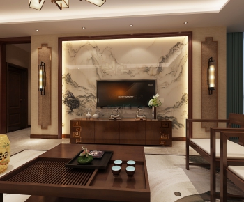 New Chinese Style A Living Room-ID:862654592