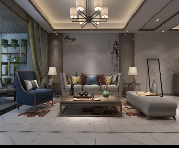 New Chinese Style A Living Room-ID:914007988