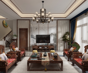 New Chinese Style A Living Room-ID:593183514