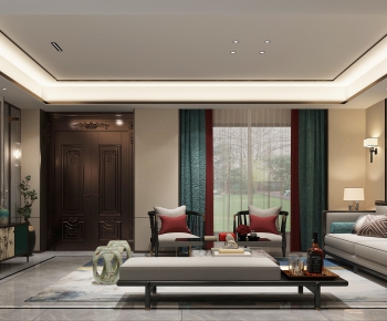 New Chinese Style A Living Room-ID:877086414