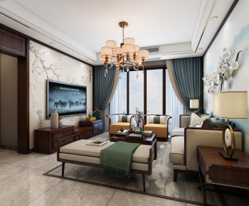 New Chinese Style A Living Room-ID:342216695