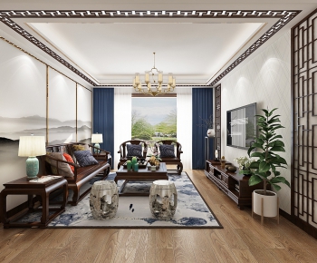 New Chinese Style A Living Room-ID:665981616