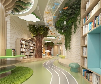 现代儿童幼儿园图书馆3D模型