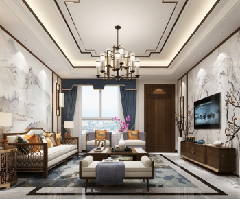 New Chinese Style A Living Room-ID:474396923