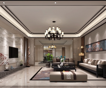 New Chinese Style A Living Room-ID:733262378