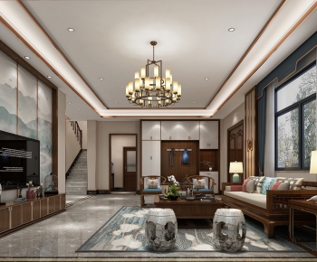 New Chinese Style A Living Room-ID:902227573