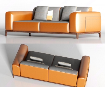 现代橙色皮革双人沙发-ID:798433386