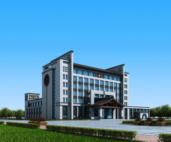 新中式医院建筑外观-环境为后期-ID:577778761