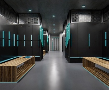 工业风健身房更衣室淋浴间3D模型