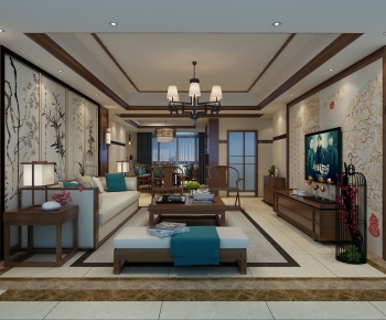 New Chinese Style A Living Room-ID:968240449