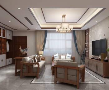 New Chinese Style A Living Room-ID:406057383