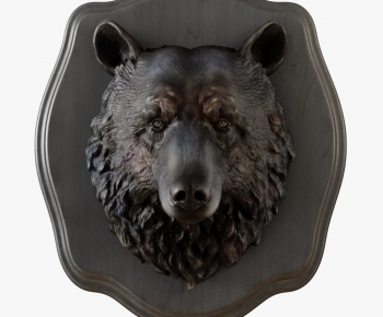 现代铜质熊头像雕刻墙饰-ID:557204256