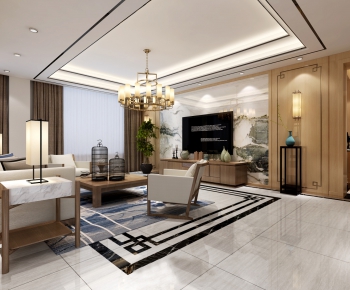New Chinese Style A Living Room-ID:649095739