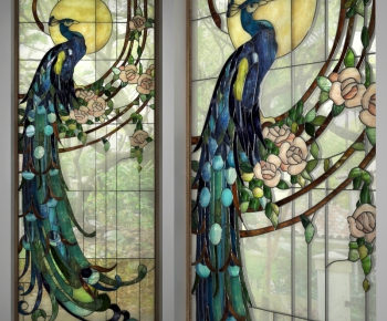 现代雕花彩色玻璃窗户-ID:648518456