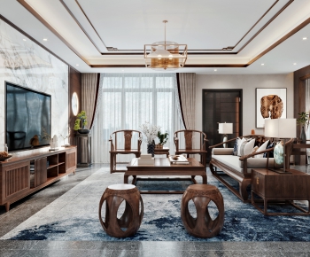 New Chinese Style A Living Room-ID:964924636