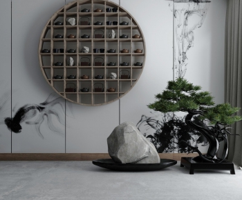 新中式松树盆景石头装饰架-ID:257584299