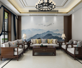 New Chinese Style A Living Room-ID:753489433